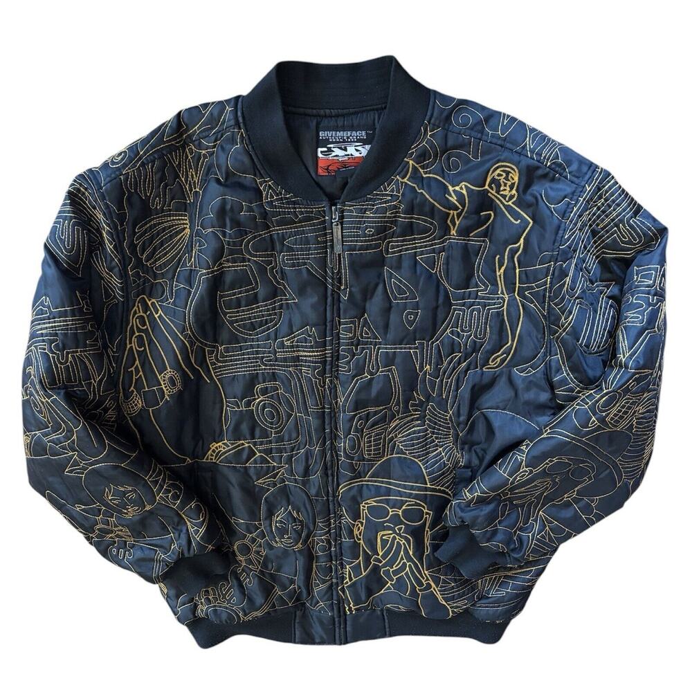 Give Me Face Mens 3X Full Zip Embroidery Jacket Boho Jazz Art Modern Eclectic - Picture 3 of 10